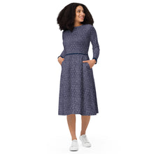 Load image into Gallery viewer, Navy Print Long Sleeve Midi Dress