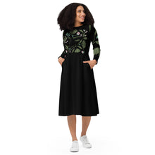 Load image into Gallery viewer, Black Mooded Long Sleeve Midi Dress