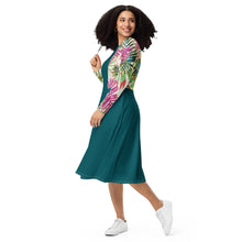 Load image into Gallery viewer, Teal Print Long Sleeve Midi Dress