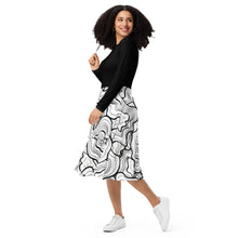 Load image into Gallery viewer, Black and White Print Long Sleeve Midi Dress