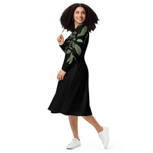 Load image into Gallery viewer, Black Mooded Long Sleeve Midi Dress