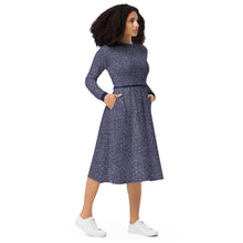 Load image into Gallery viewer, Navy Print Long Sleeve Midi Dress