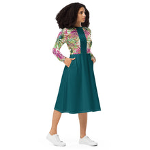 Load image into Gallery viewer, Teal Print Long Sleeve Midi Dress
