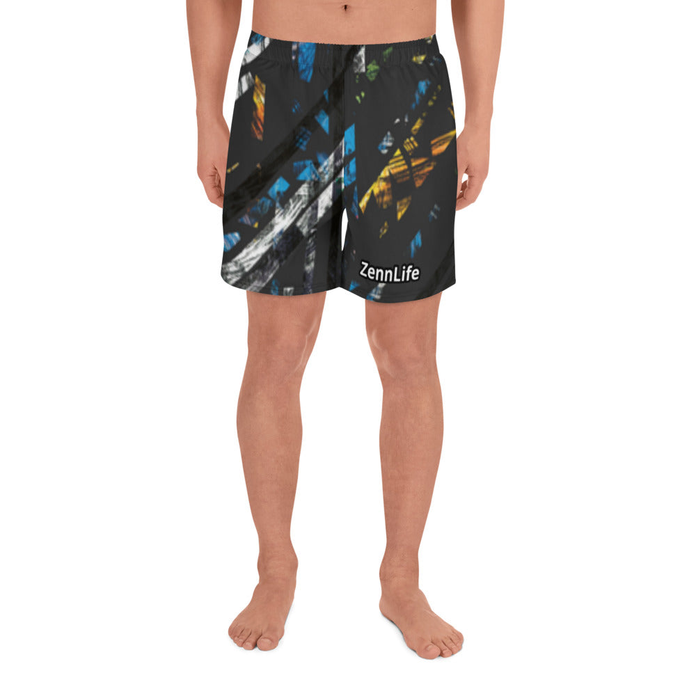 Men's Black Abstract Athletic Long Shorts