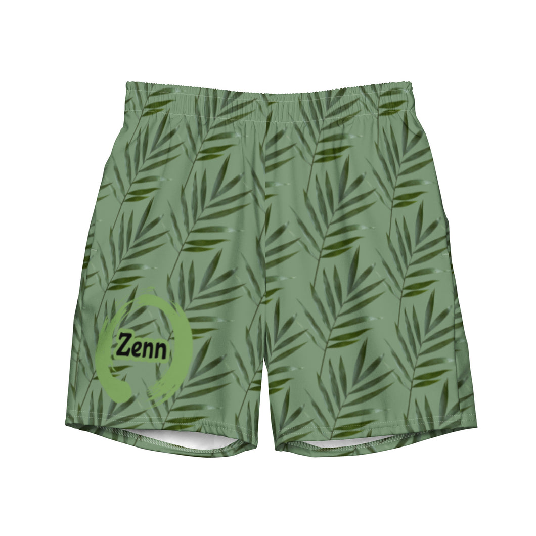 Zenn Circle Palm Leaves Men's Swim Trunks