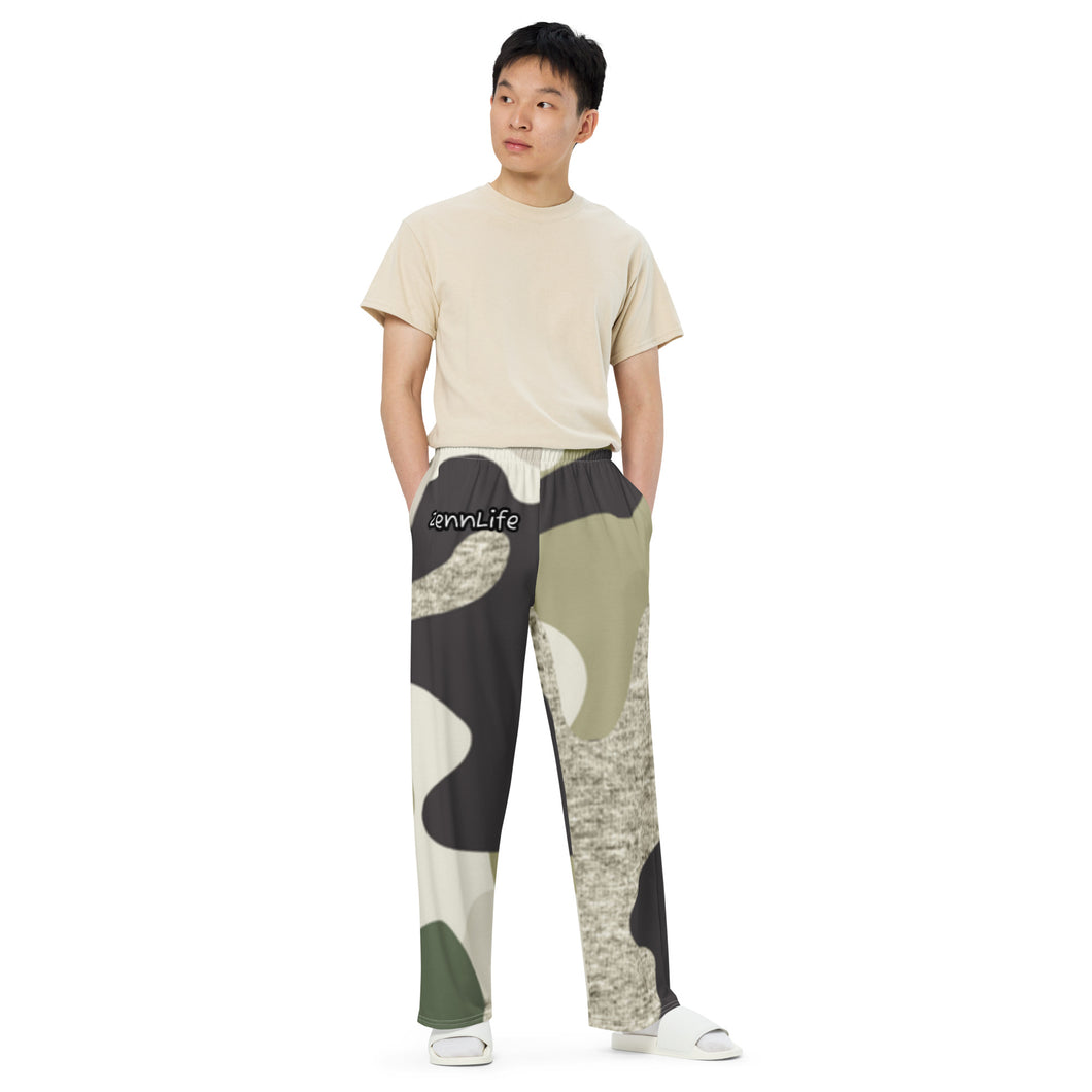 Unisex Wide-Leg Green Camo Pants