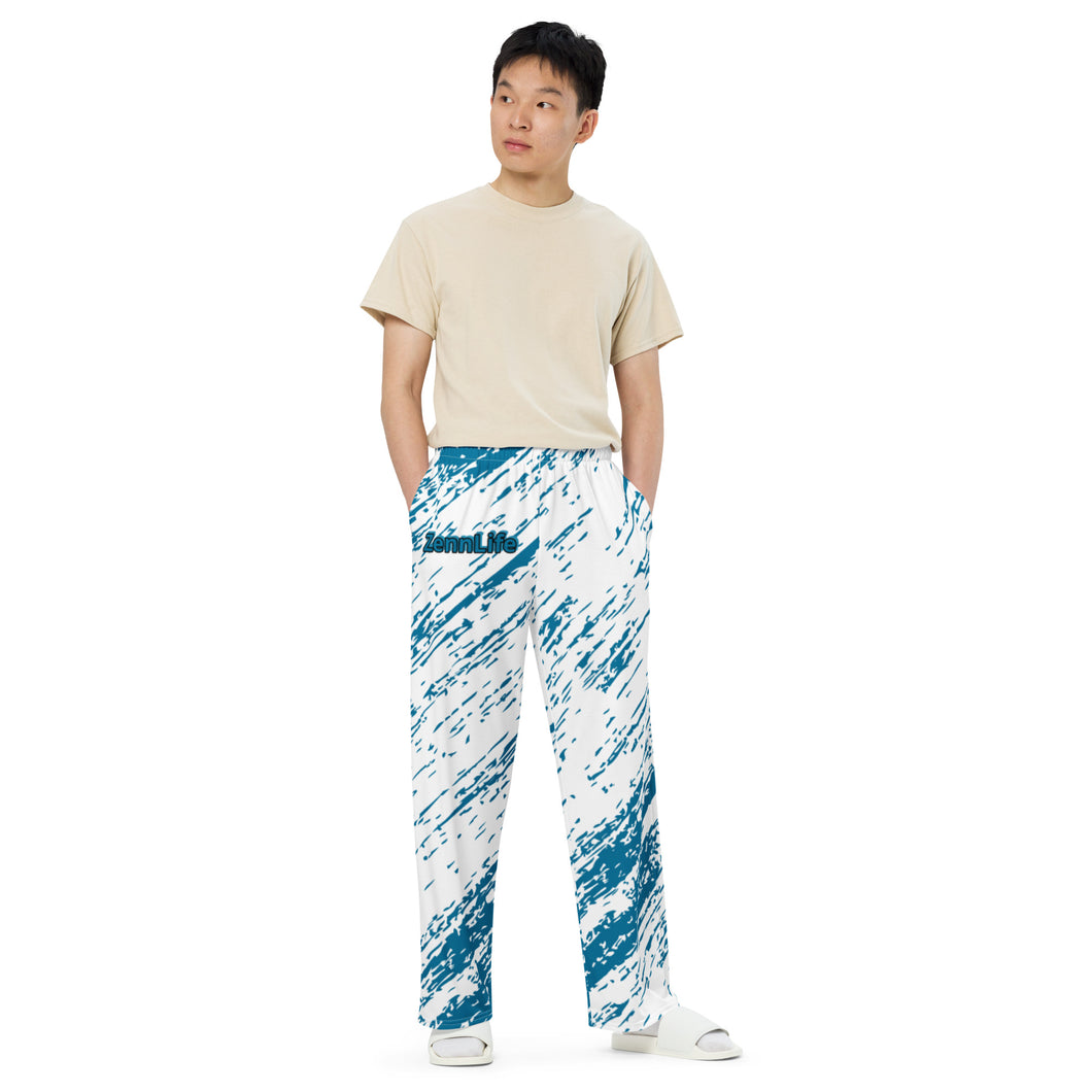 Unisex Wide-Leg Aqua Pattern Pants