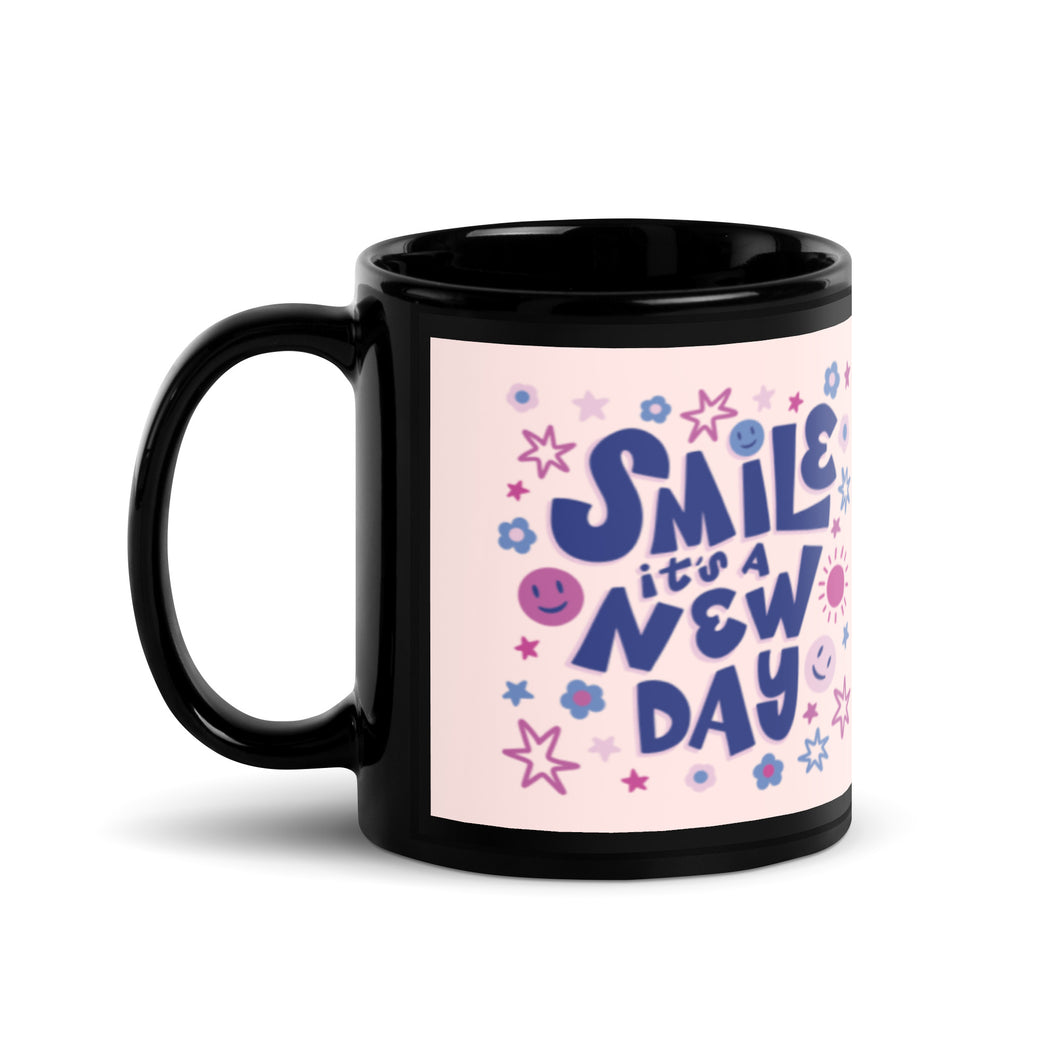 New Day Black Glossy Mug