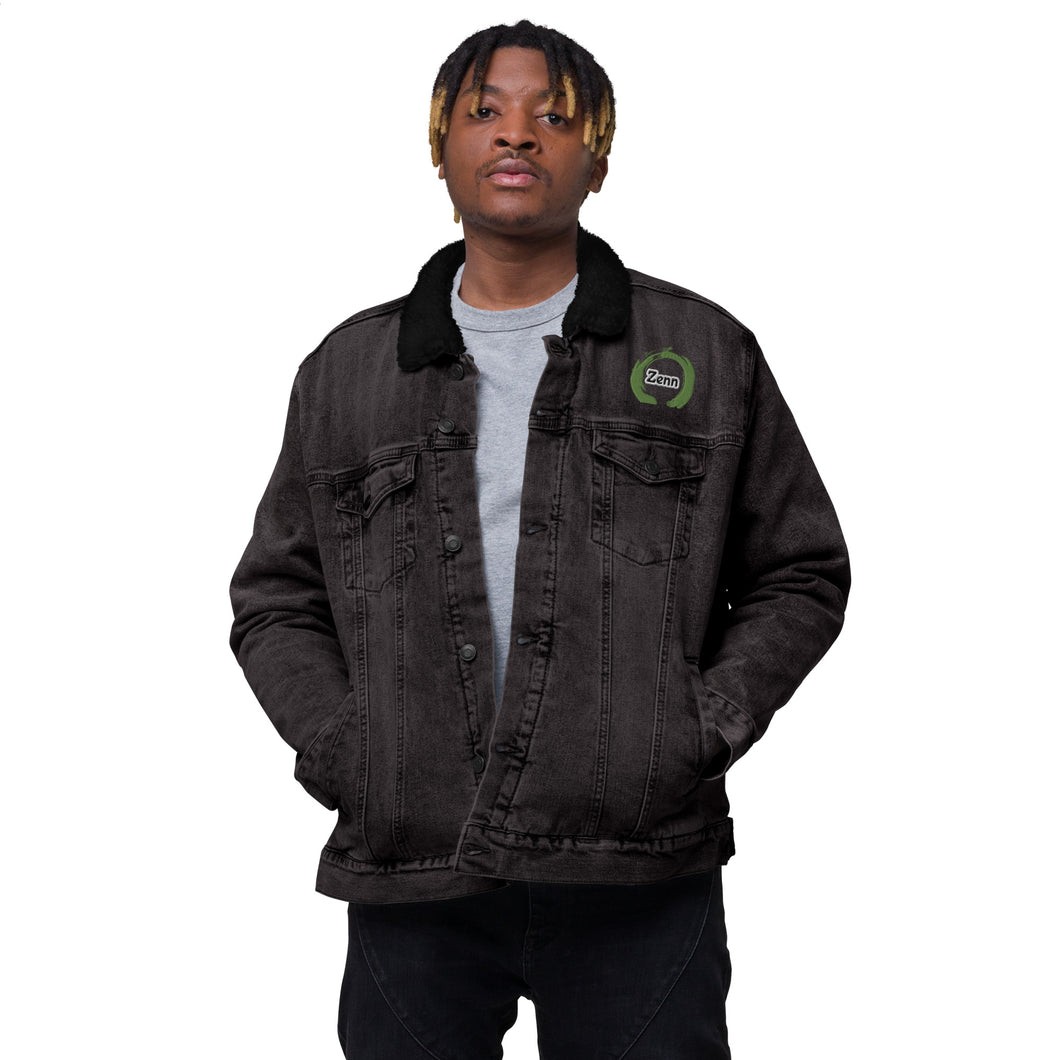 Green Zenn Circle Unisex Denim Sherpa Jacket